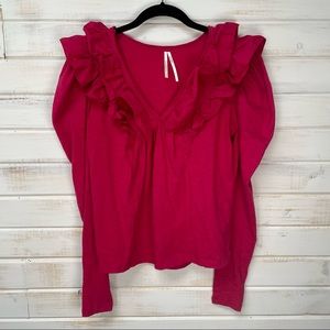 Anthropology bright pink top with lots of ruffles- long sleeve size S